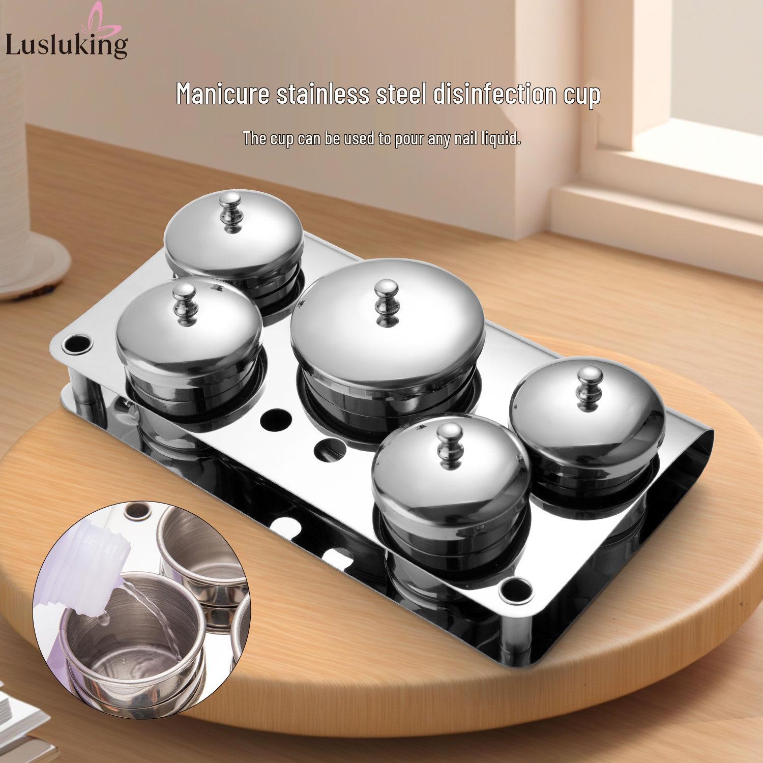 

3-Piece Nail Art Stainless Steel Set: Crystal Liquid & Powder Cups with Lids