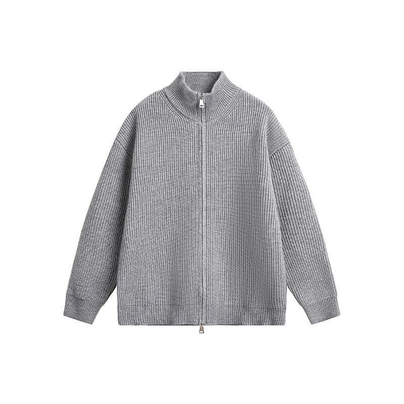 Men's Slim Fit Stand-Up Collar Zip-Up Cardigan - Versatile Solid Color Knitwear for Autumn and Winter