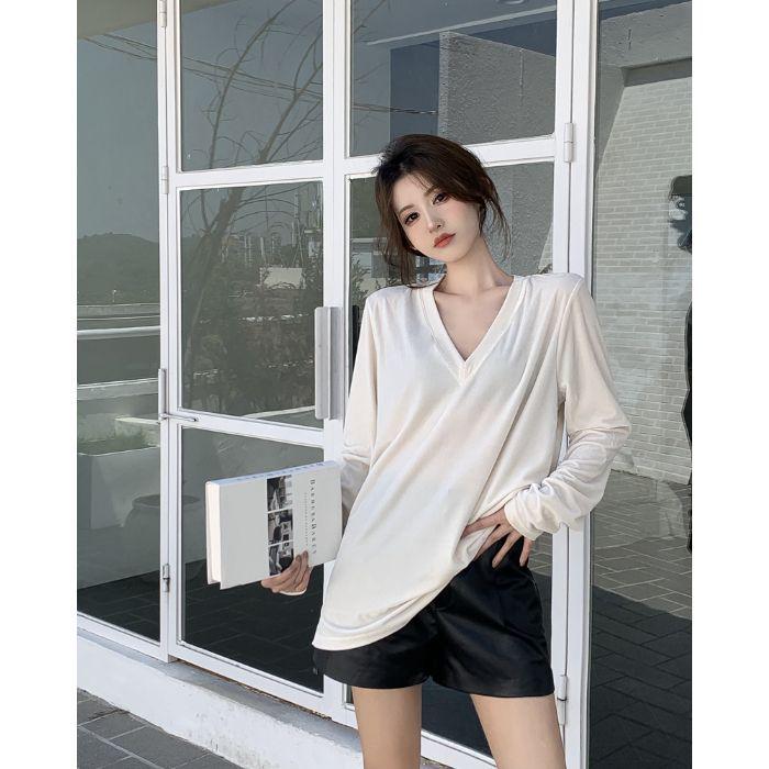 

Женский высококлассный черный бархатный топ с V-образным вырезом и длинными рукавами свободного кроя для осени/зимы Extra Large абрикосовый