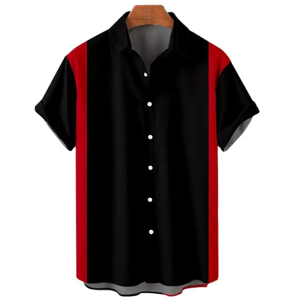 Fashion Bowling Ball Pattern Print Men's Shirt for Men Tops Summer Men's Clothing Short-Sleeved Button Loose Blouse Shirts