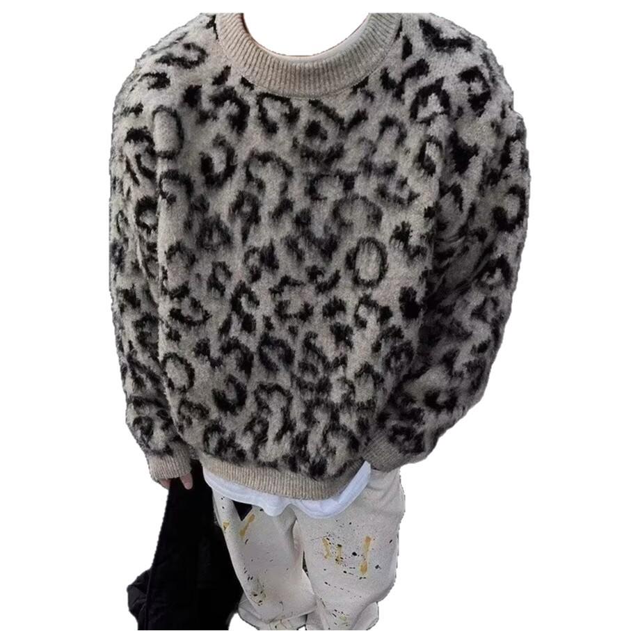 Men's Retro Leopard Print Sweater - High-End Color Block Knitwear