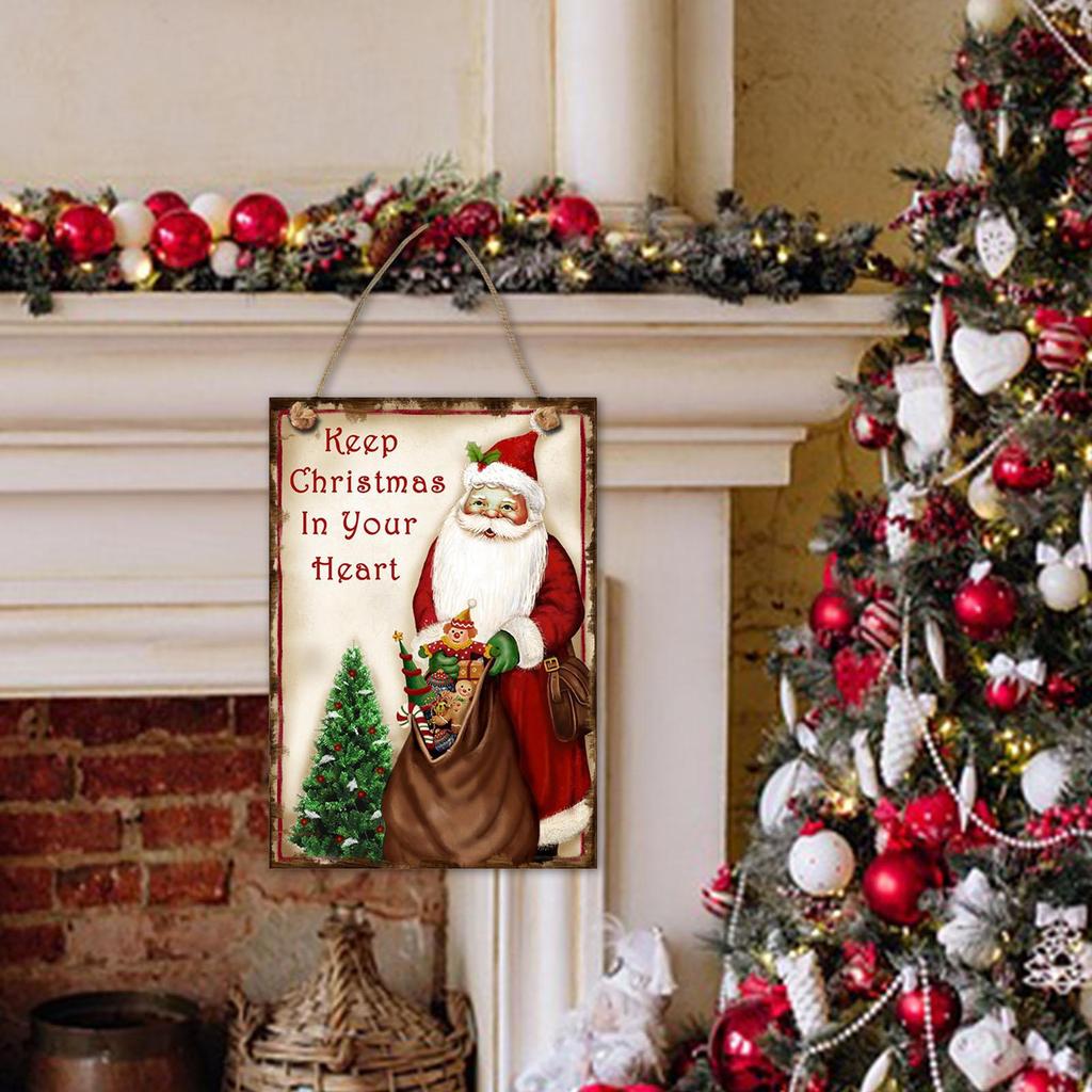Christmas Sign Hanging Decorations Rope Rectangle Craft Rustic Outdoor Porch Tag