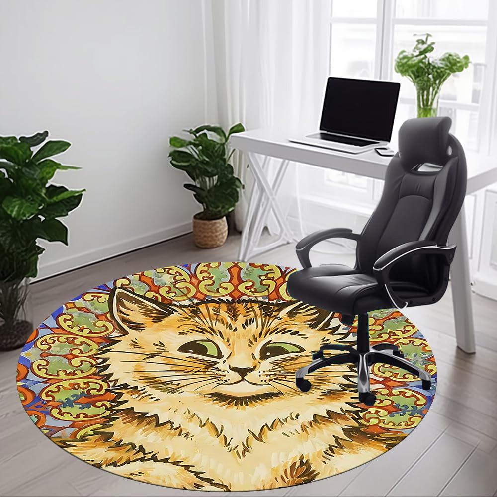 1pc Cat Mandala Office Round Area Rug, Indoor Mat Suitable For Office, Under Office Chairs Bedroom Living Room Home Decor, Room Deco