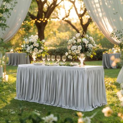 6FT Tischrock für rechteckige Tische Knitterfest Plissierte Tischdecke Wiederverwendbare Rüschen Tisch
