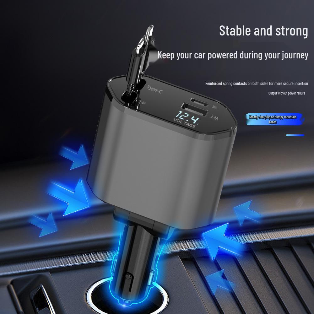 120W Super Fast Telescopic 4-Port Car Charger for Apple 15 & Huawei