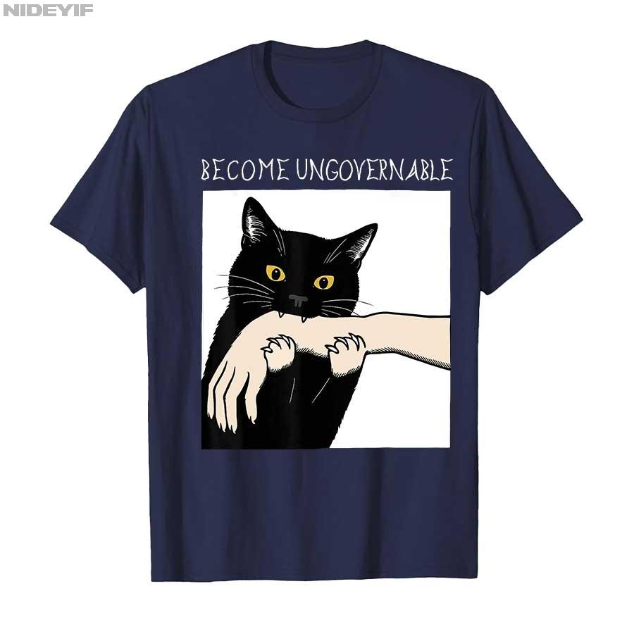 

Become Ungovernable - Black Cat Biting Hand Funny Meme T-shirt For Men Women 100% Cotton T Shirts Short Sleeve Tops 1103-1 4XL