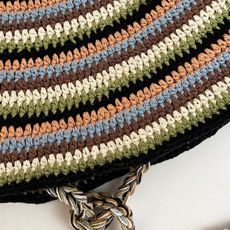 Summer Fisherman Hat for Woman Weaving Bucket Hat Crochet Stripe Pattern Cap