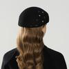 Autumn and winter new fashion wool rhinestones flower decoration British bud hat elegant women's hat