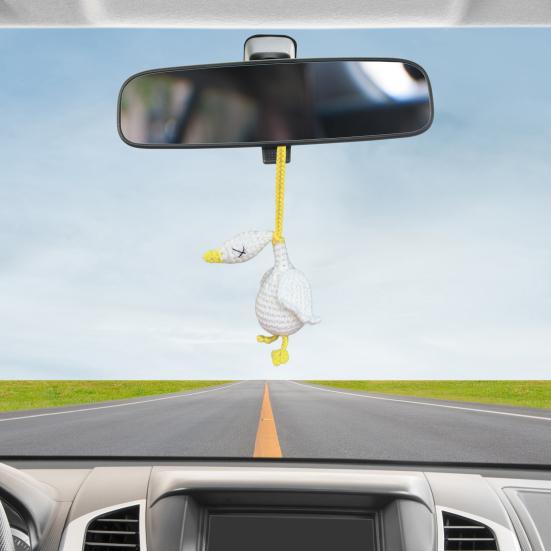Crochet Goose Hanging Decoration Handmade Knitting White Goose Handbag Backpack Keychain Car Rearview Mirror Hanging Ornament