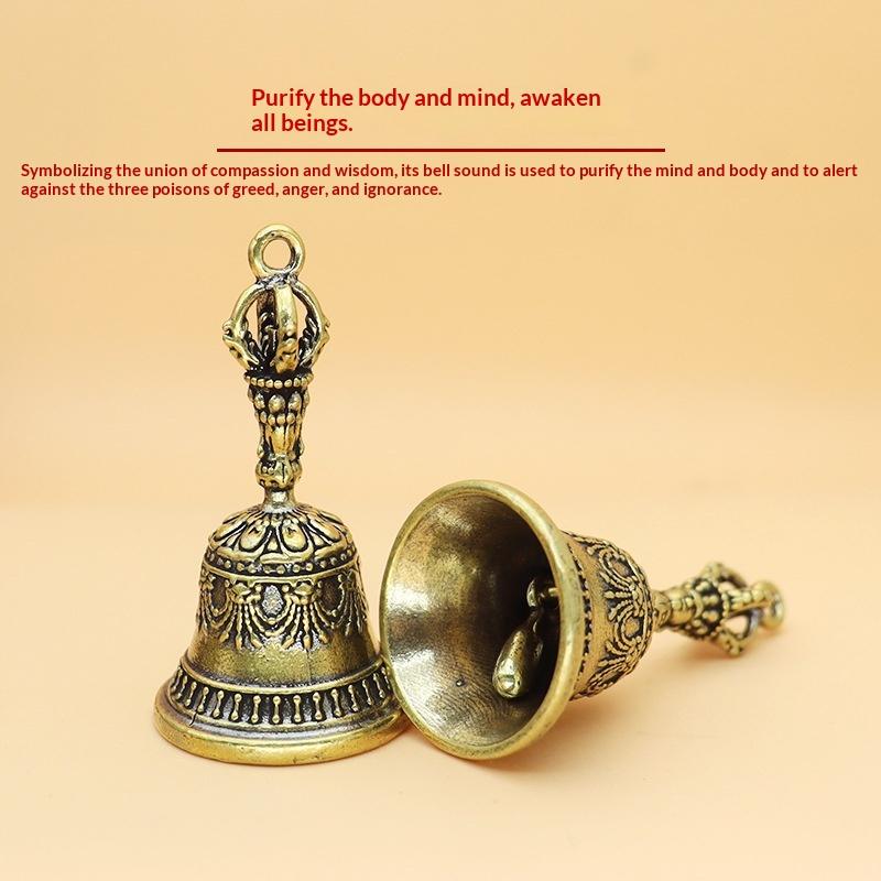Retro Solid Brass Bell Intricate Hand Carved Patterns Crisp Clear Sound for Meditation Temple Worship Desktop Decor