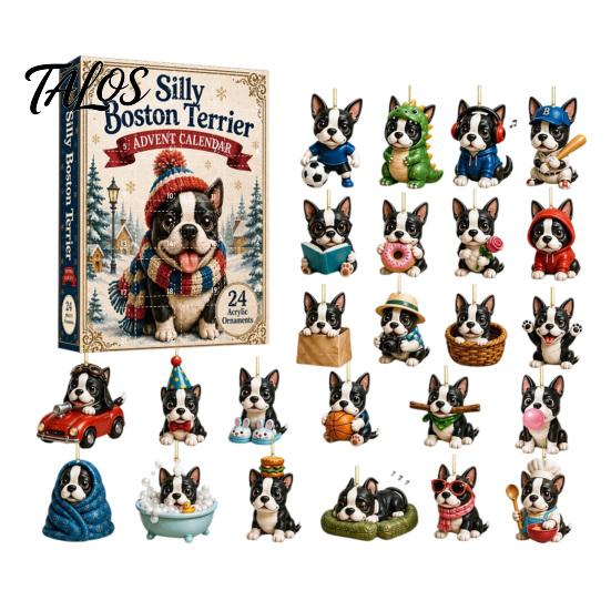 Pet Themed Holiday Party Supplies 24 Day Dog Advent Calendar, Cute 2D Flat Chihuahua Hanging Ornaments, Calendar Different Acrylic Pendants