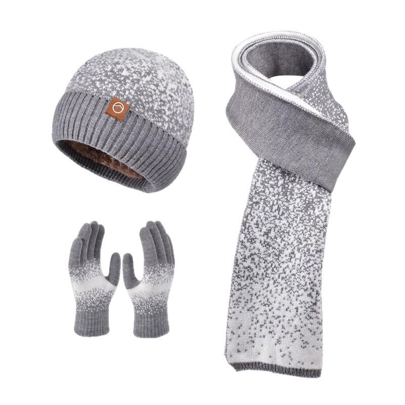 Winter Hat Gloves Scarf 3 Piece Set Outdoor Lady Warm Pullover Soft Plush Lining Ski Beanie Knitted Hats For Women Men Bonnets