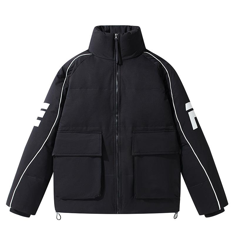 

Winter new down jacket men s youth casual stand-up collar jacket couple outfit thickened warm print 3XL чёрный