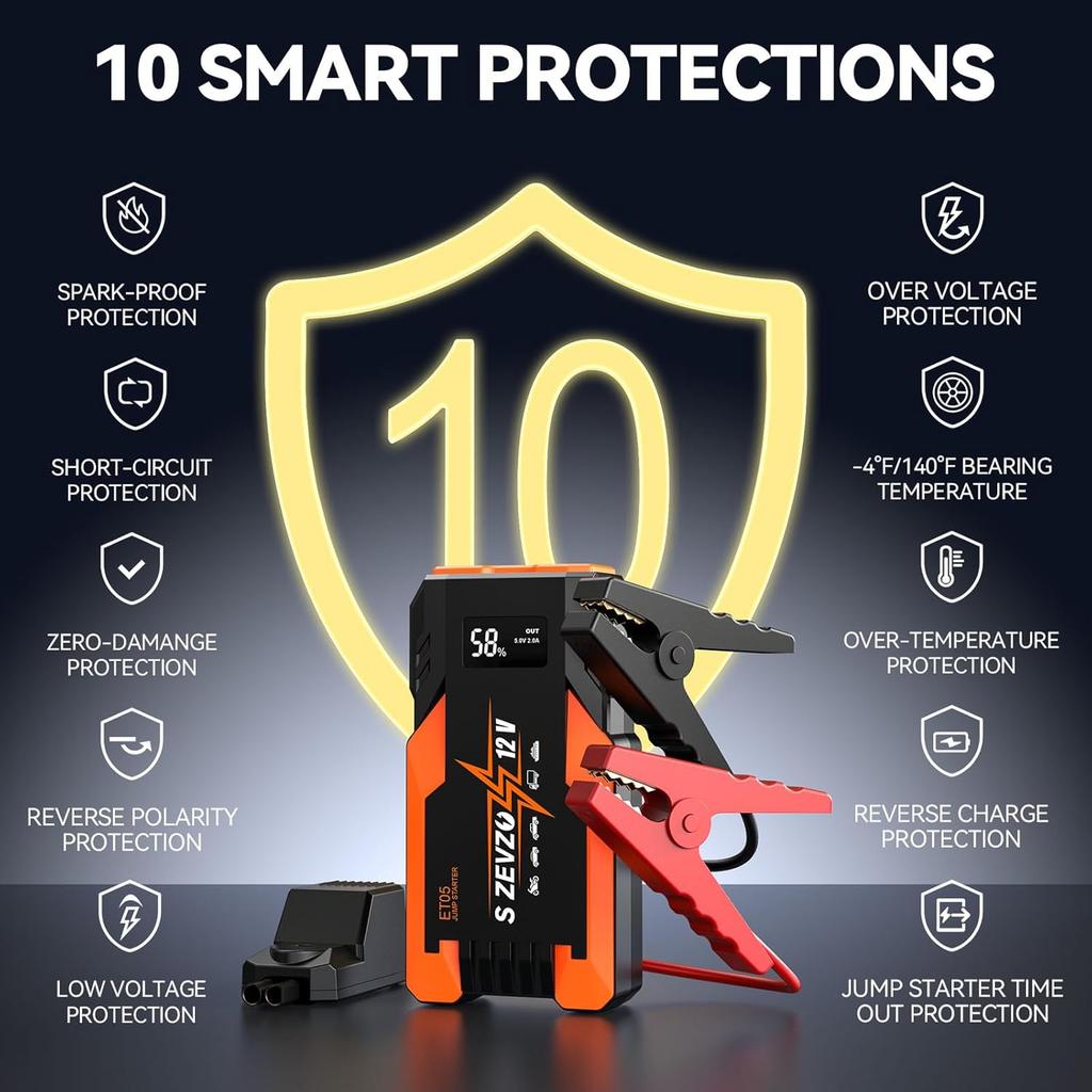 Starter de urgență ET05 3000A, pachet de baterii de 12V cu USB, afișaj LCD, lanternă cu 3 moduri