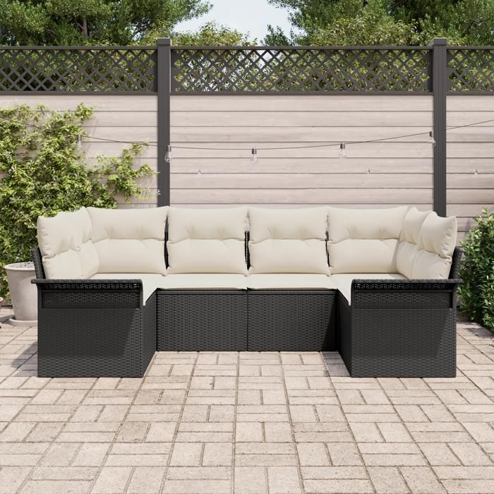 VidaXL Ensemble de canapé de jardin 6 pièces avec coussins Noir Poly Rattan 3345497