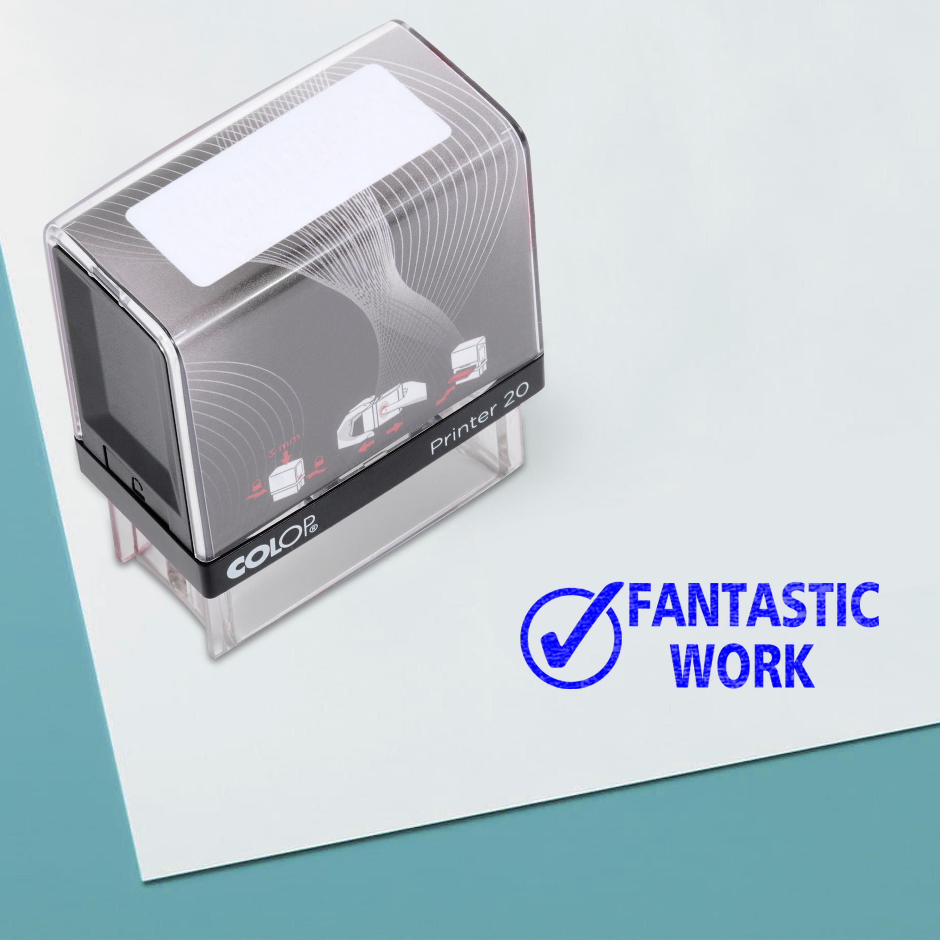 

Fantastic Work Self Inking Rubber Stamp Custom Colop Office Stationary P20 Mini Stamper 14 mm x 38 mm синій