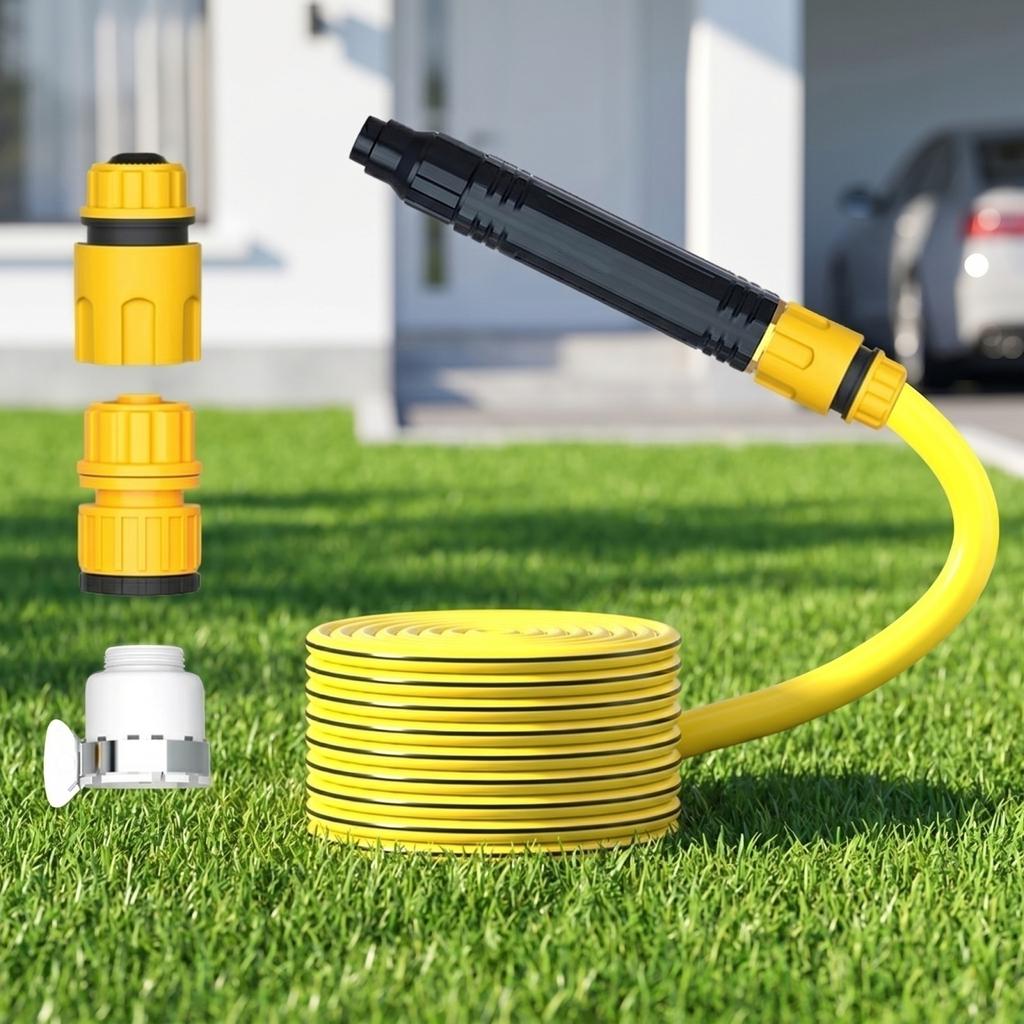 High Pressure Hose Nozzle Sprayer Set for Home Cleaning with Adjustable Water Flow and Multiple Connectors for Outdoor Use