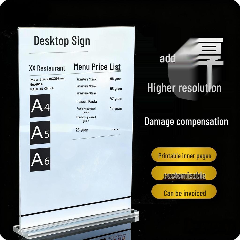 Acrylic Double-Sided A4/A5 Table Sign Display for Menus and Ads