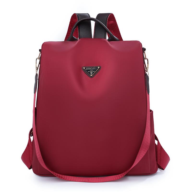 Nylon Tyverisikker Ryggsekk Dame Ensfarget Utendørs Reiseveske Multifunksjonell Skulderveske