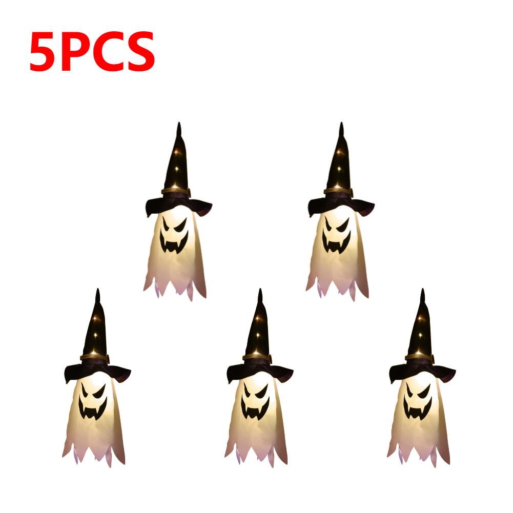 5-20PCS Halloween LED Flashing Light Hanging Ghost Halloween Party Dress Up Glowing Wizard Hat Lamp Horror Props Home Bar Decor