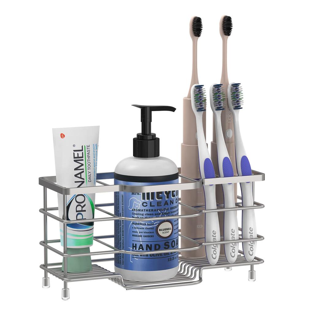 Linkidea Stainless Steel Large Capacity Electric Toothbrush Organizer Stand Toothbrush Multifunctional Rack for and Combs Rack, Wall-Mounted Holder,