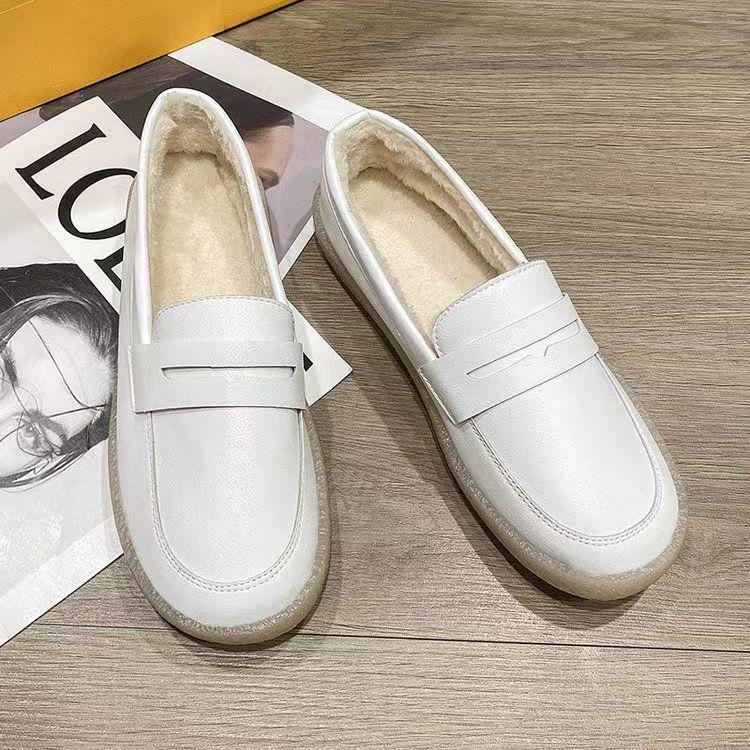 2025 Women's Versatile Soft Sole Flat Nurse Shoes - White Leather for Spring & Autumn