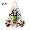 Trick or Treat Door Hanger Halloween Wooden Welcome Sign, Skeleton Reaper Irregular Decor, Gothic Haunted House Decor Wall Hanging Ornament