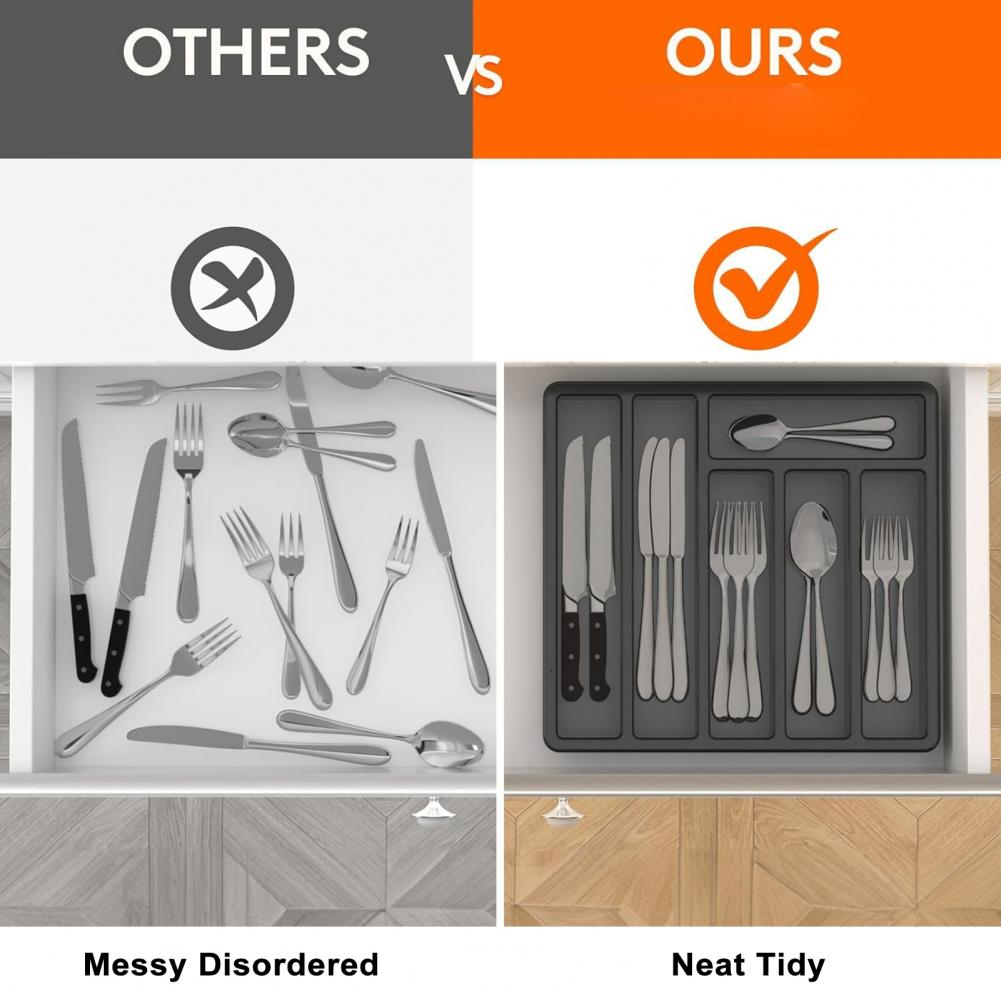 Cutlery Tray with Lid Utensil Storage Box Kitchen Utensil Holder with Lid 6 Compartments Drawer for Chopsticks for Flatware