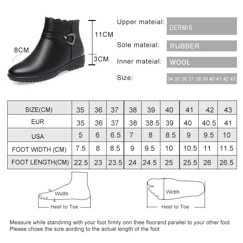Fashion AIYUQI Mom's Snow Boots Genuine Leather Flat Bottom Anti Slip Large Size Women's Short Boots Winter Wool Warm Women's Snow Boots