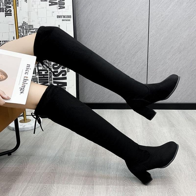 Women's Over-the-Knee Stretch Boots, High Heel Knee-High Boots, Plus Size Slim Fit Fall Winter Shoes