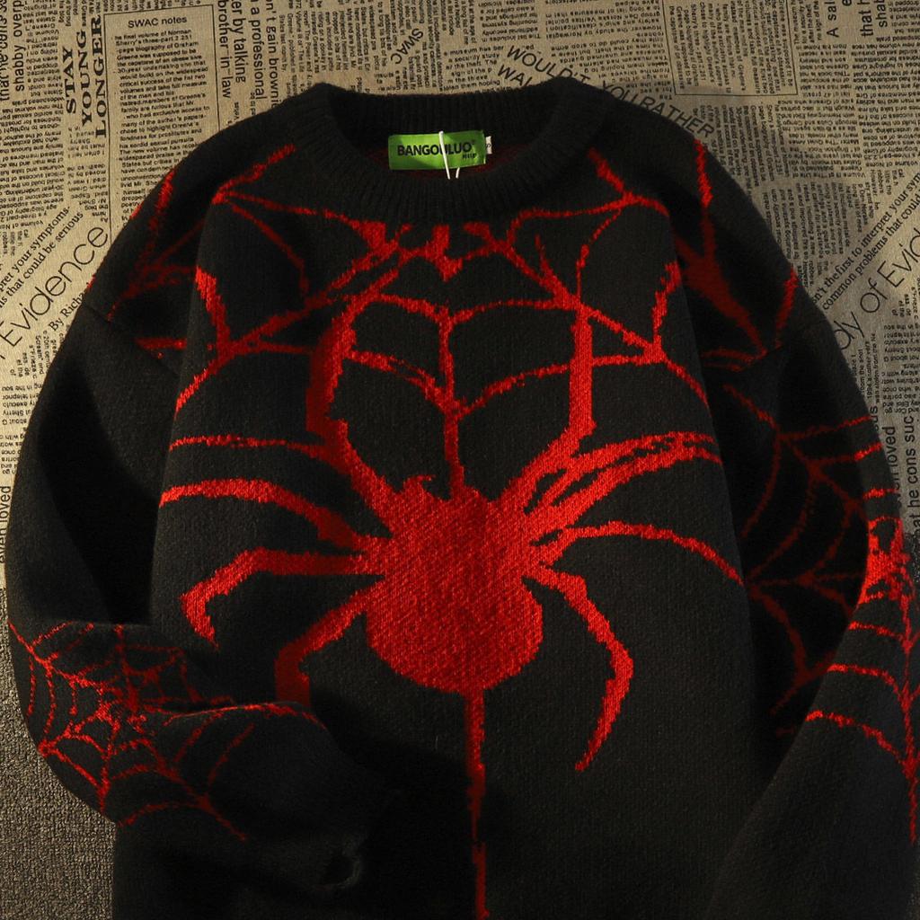 Americký Vintage Značka Tide Pavúčia Diera Sveter Dámsky Zimný Teplý Pletený Pulóver Oversized Y2k Harajuku Hip Hop Pánske Oblečenie