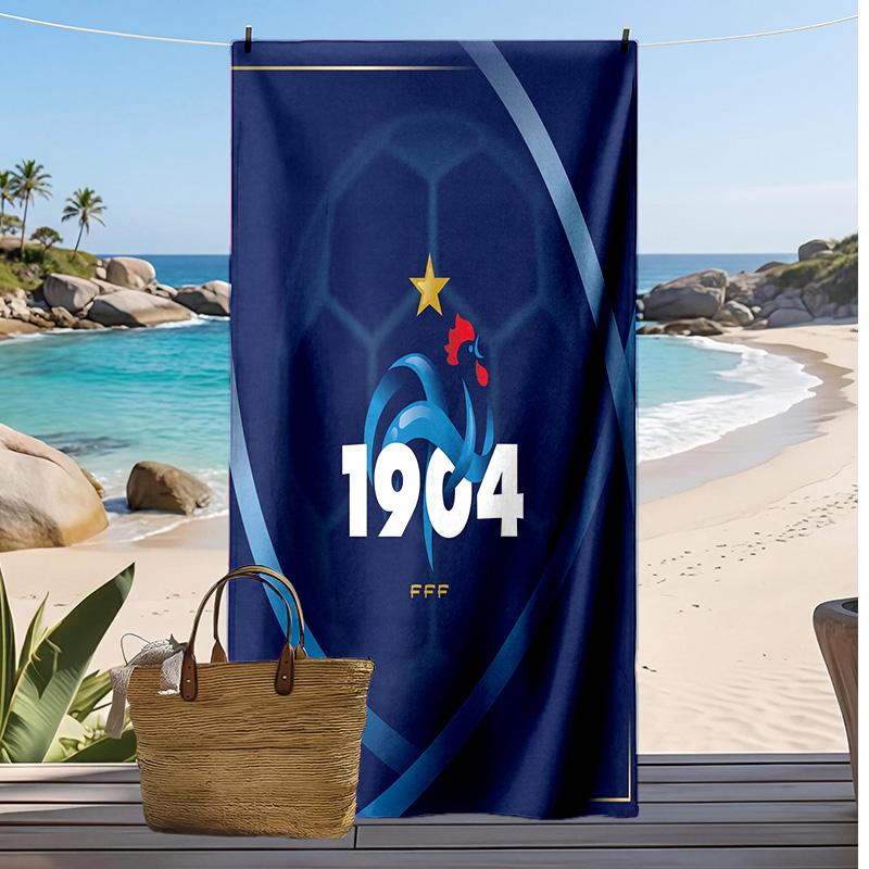France Football Print Beach Towel Quick Dry Super Absorbent Soft Bath Towel for Swimming Beach Travel Fan Souvenir Gift