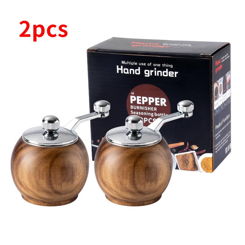 Wooden Spherical Pepper Grinder Ceramic Grinding Core Manual Hand Cranked Pepper Grinder Large Capacity Kitchen Equipment