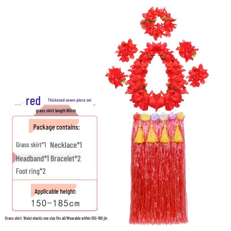 80cm Thick Flowing Grass Skirt Set: Eight-Piece Hawaiian Seaweed Dance Outfit for Adults