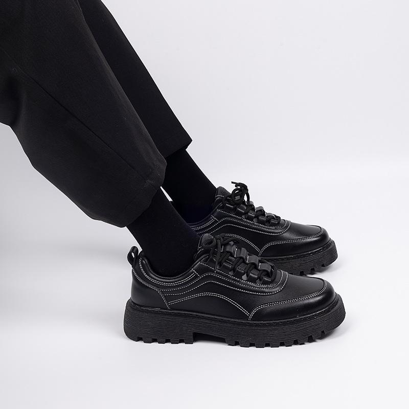 Global breathable platform versatile British leather shoes men's summer height increase men's shoes black casual shoes men's ZHQ-HY379