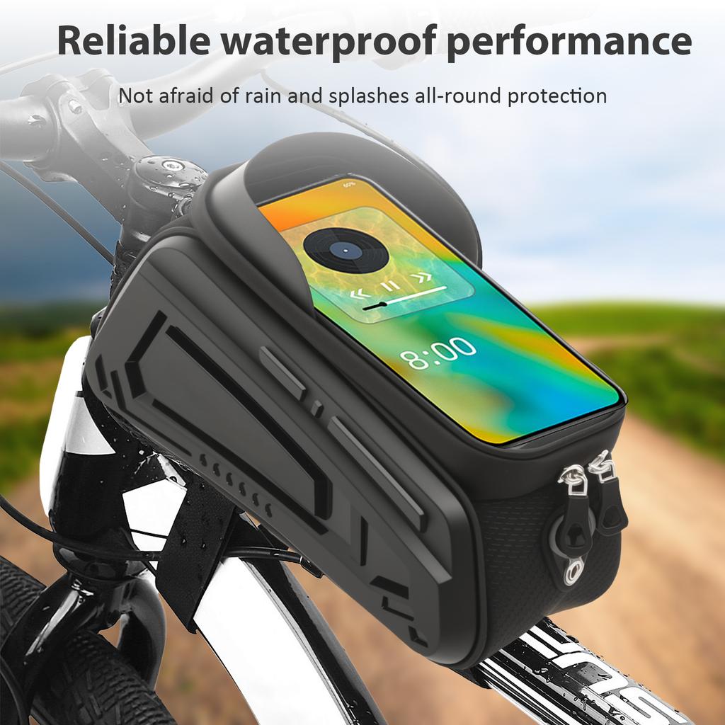Bike Phone Holder Bag EVA Waterproof Bicycle Front Frame Bag with Zipper Sensitive TPU Touchscreen Outdoor Bike Phone Frame Bag