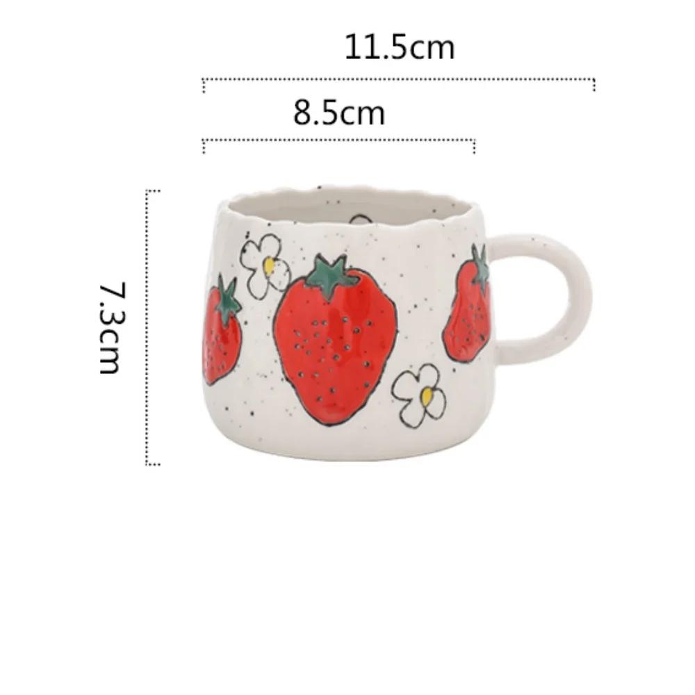 Маленькая керамическая чашка с ручной росписью клубники, апельсина, лимона, Уникальная ручная работа, милая цветочная кружка 301-400ml