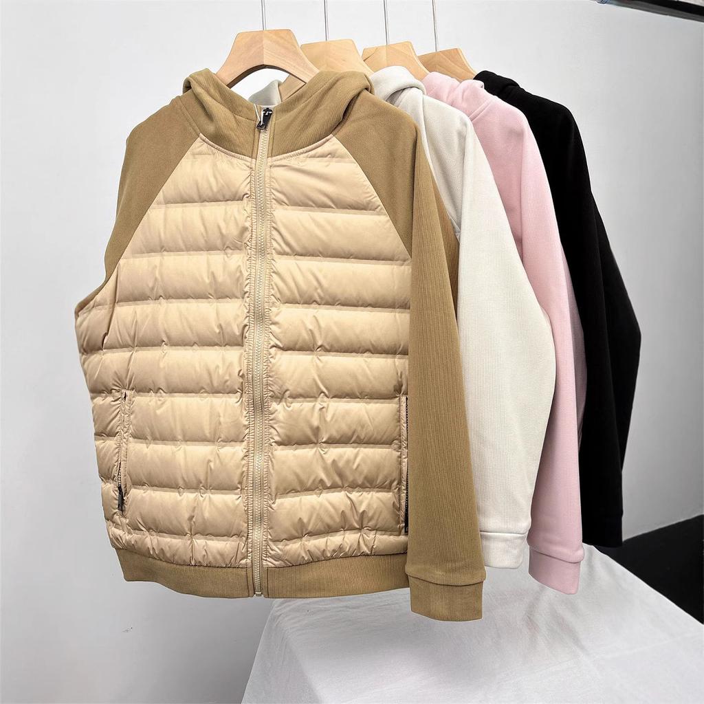 (recommended for couples) Splicing sweater hat for men and women couples down jacket% white duck down thin knitted