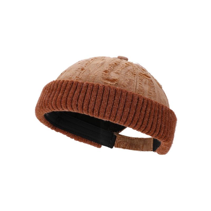 Personalized Ripped Retro Knitted Hat Neutral Autumn and Winter Warm Bag Hat Women's Versatile Hip Hop Melon Hat