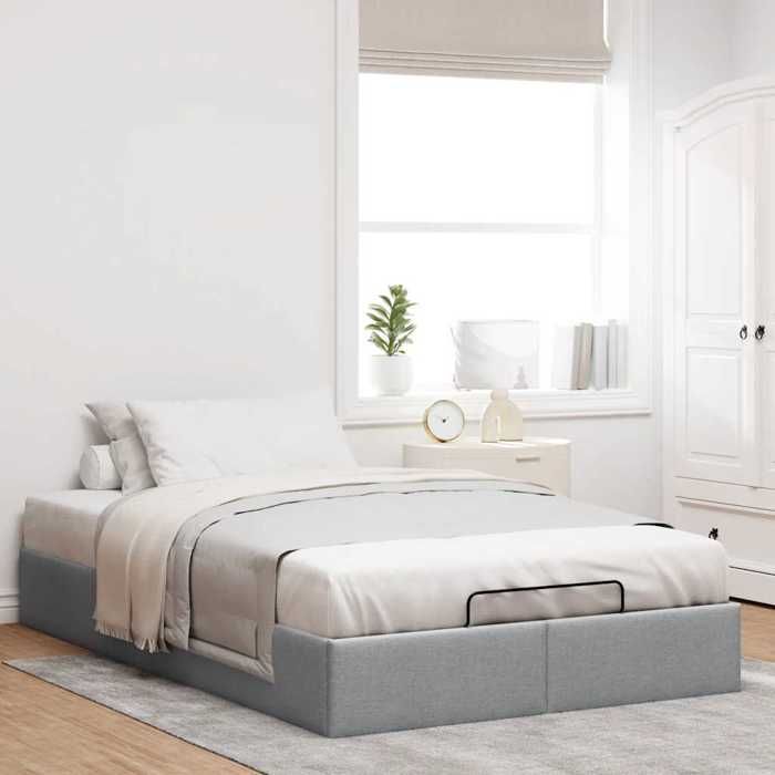 VidaXL Ottoman Bed Frames Without Mattress Light Grey 140x190 Cm Fabric, Bed Frame, Upholstered Bed Frame, Bed Frame 3310875
