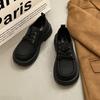 Wind black small leather shoes women's spring versatile lace-up soft sole retro casual single shoes non-slip