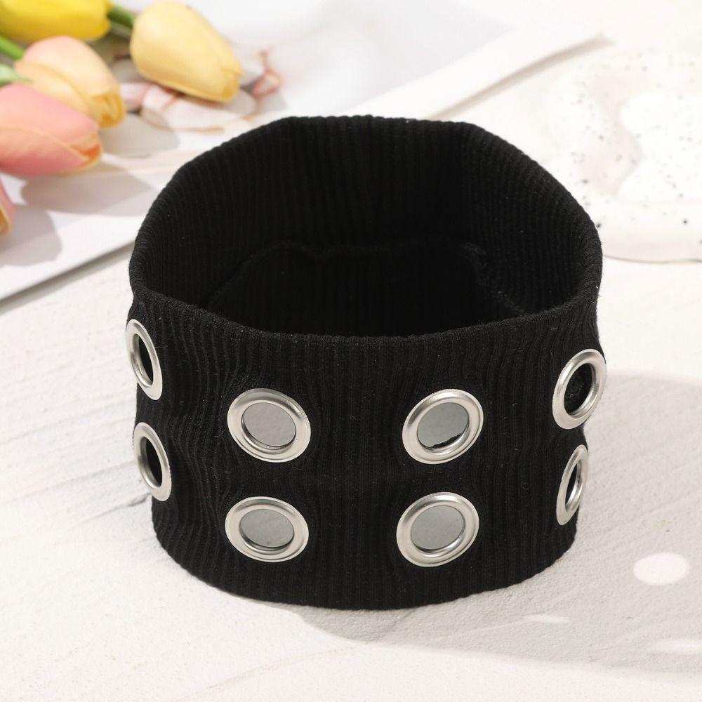 Fabric Punk Headwrap Wide Elastic Hollowed Out Eyelets Headband Fashion Rock Head Band  Punk Style