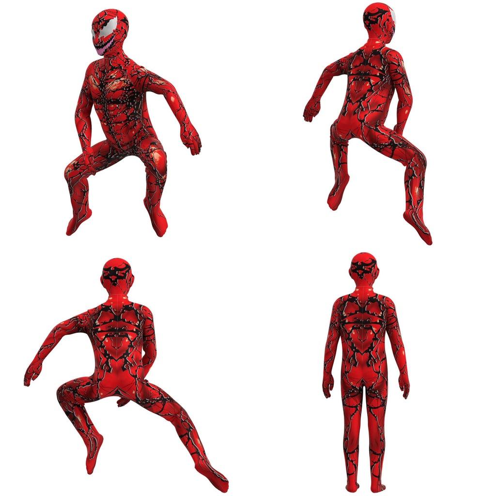 Atemberaubender Kinder Venom Carnage Jumpsuit Rot Ganzkörperkostüm Anzug Für Halloween Cos Performance
