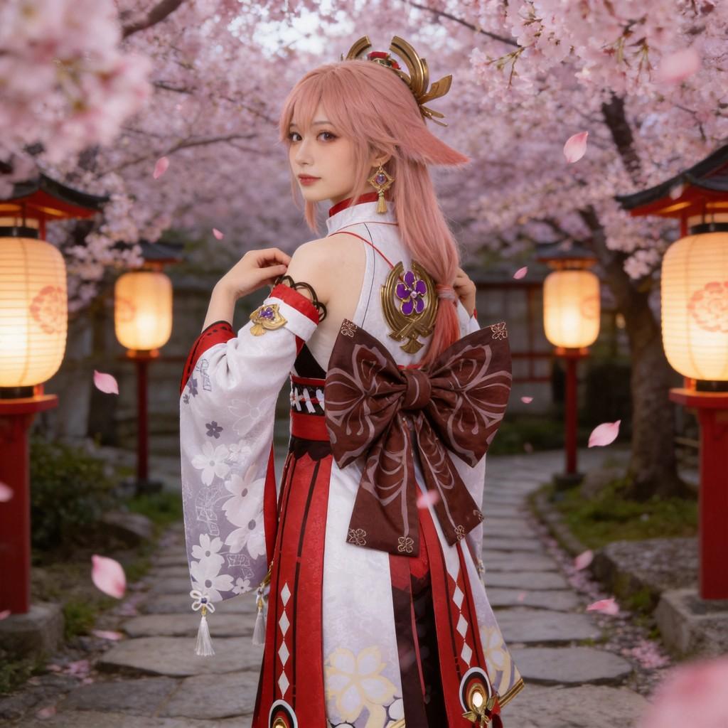 Genshin Impact Yae Miko Cosplay Outfit With Wig And Shoes For Game Cosplay Events