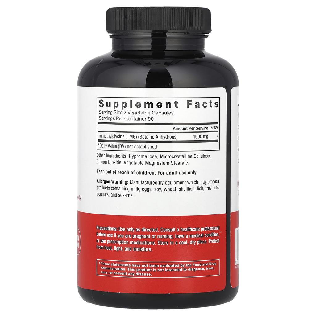 Force Factor TMG Betaine, 1,000 Mg, 180 Veggie Capsules (500 Mg Per Capsule)