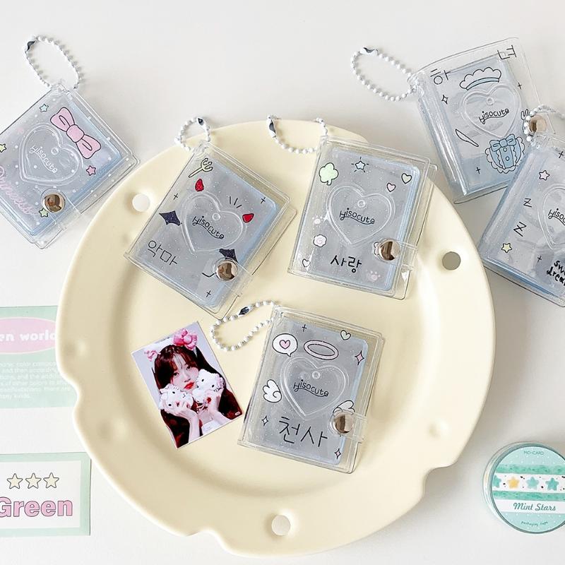 2-in-1 Mini Photo Storage Holder Portable 2 Inch Photo Album Cute Keychain Pendant for Teen Idol Card Collection Gift