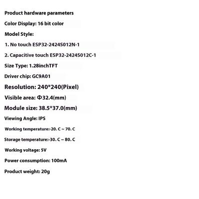 ESP32 1.28inch Round Display GC9A01 IPS LCD Capacitive Screen ESP32 WIFI Bluetooth-compatible Development Board