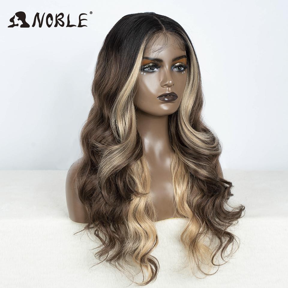 Noble Lace Front Wig Synthetic 28“ Highlight Honey Brown Body Wave Wig Blonde Wigs For Women Lace Wig Synthetic Lace Front Wig