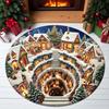 Santa Claus Fireplace Round Rug, Cozy Christmas Scene Carpet for Living Room, Holiday Home Decor Floor Mat, Xmas Gift