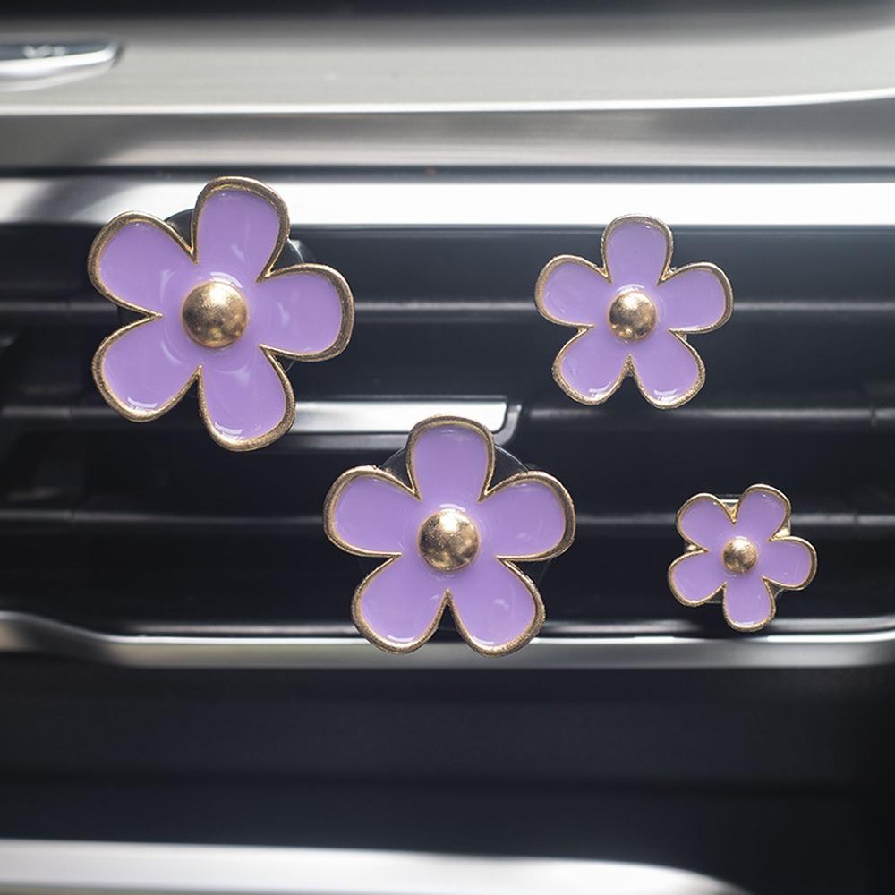 4-piece Alloy Daisy Flower Car Perfume Clip Car Air Conditioner Air Outlet Aromatherapy Air Relieving Agent